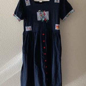 L .G.S. Navy Blue Embroidered Belted Dress 6P